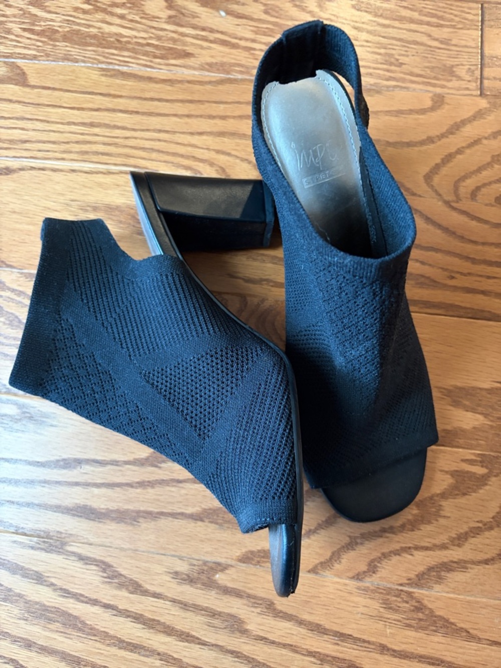 Impo Black Knit Peep-Toe Block Heel Sandals